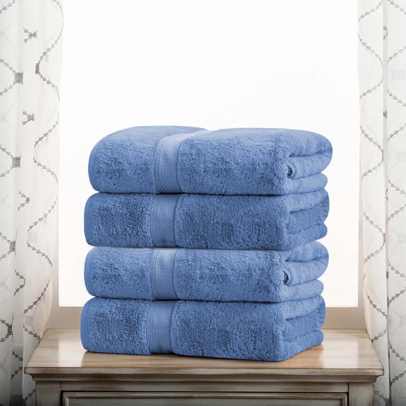 Superior 800 GSM Egyptian Cotton Heavyweight Bath Towel Set of 4, Denim Blue