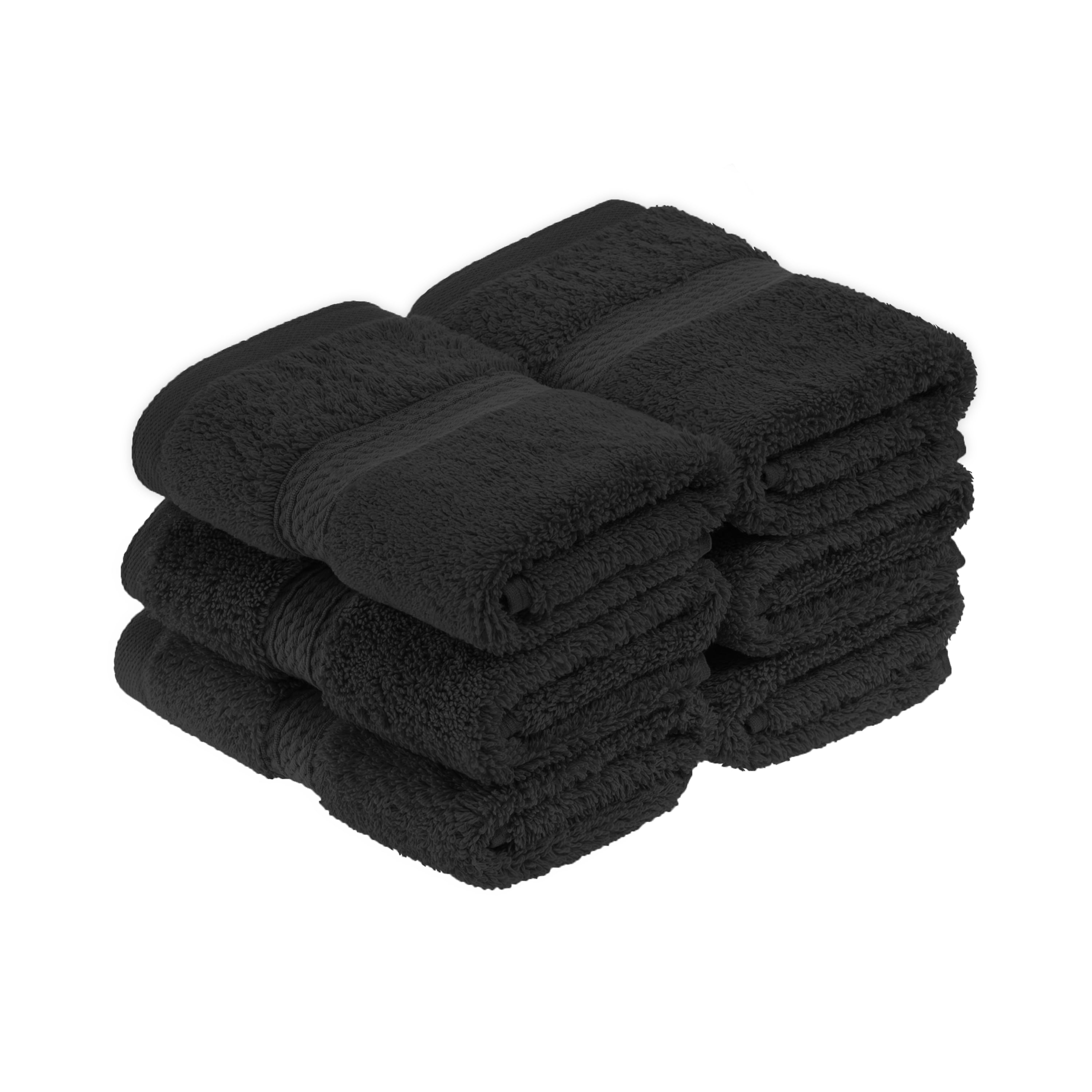 Superior Egyptian Cotton Heavyweight Face Towel Set of 6, Black
