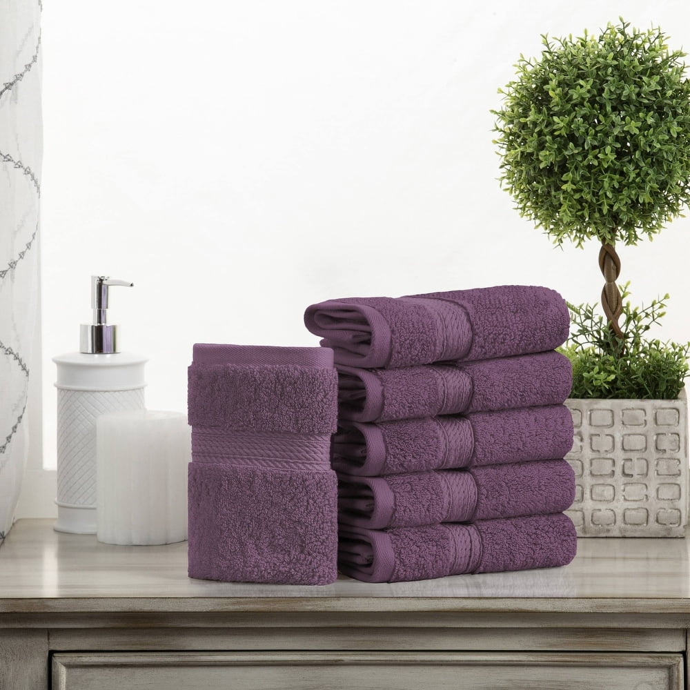 Superior Egyptian Cotton Heavyweight Face Towel Set of 6, Plum