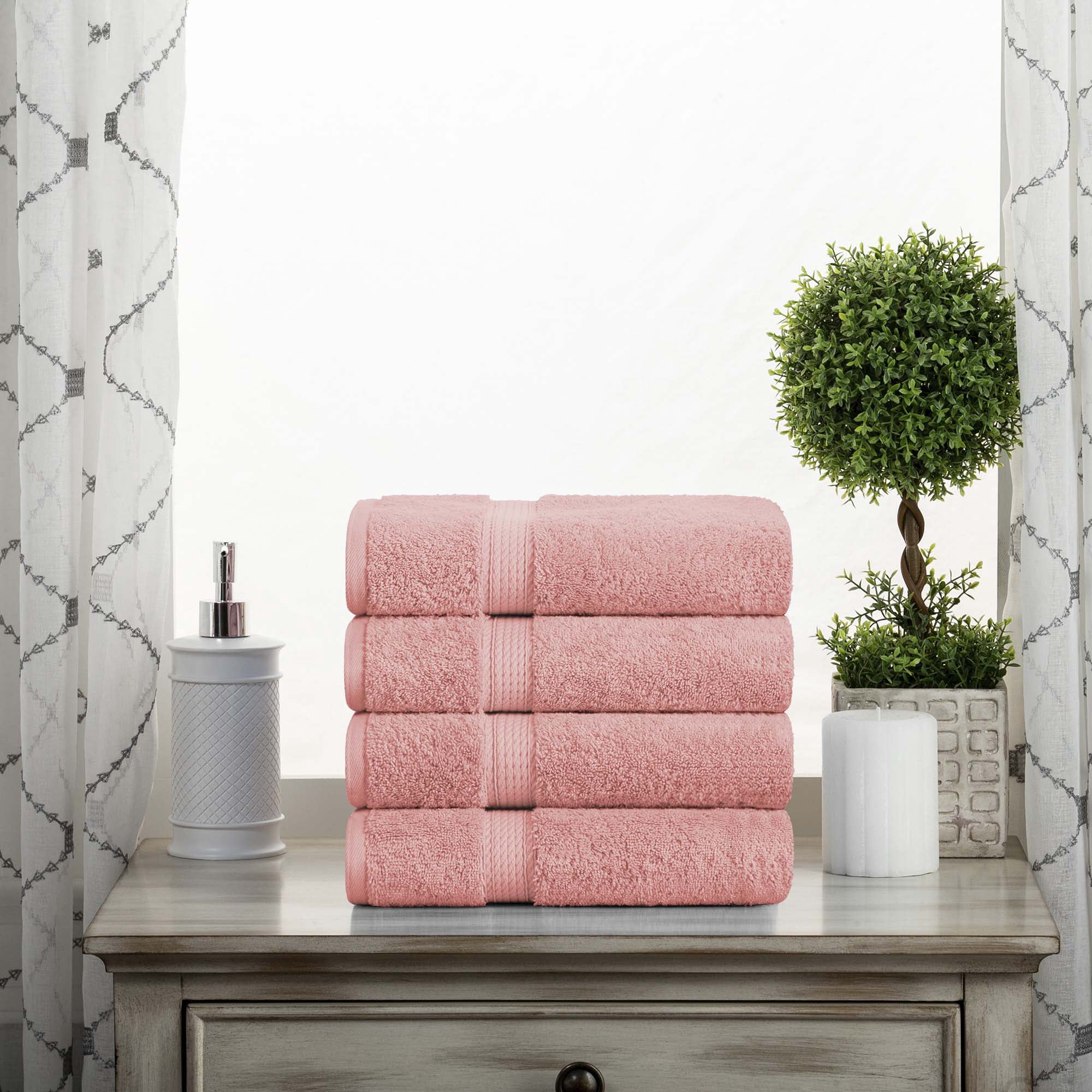 Superior Egyptian Cotton Heavyweight Hand Towel Set of 4, Tea Rose