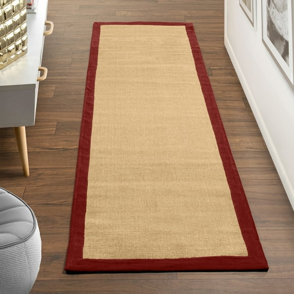 Superior Eilonwy Jute Hand-Woven Indoor Area Rug, 2' 5" x 12', Burgundy