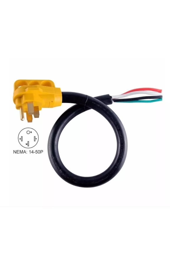 RVA1529 25 ft. 50 Amp 6/3 + 8/1 -Gauge NEMA 14-50P RV Cord W/6" Loose End Plug & Handle