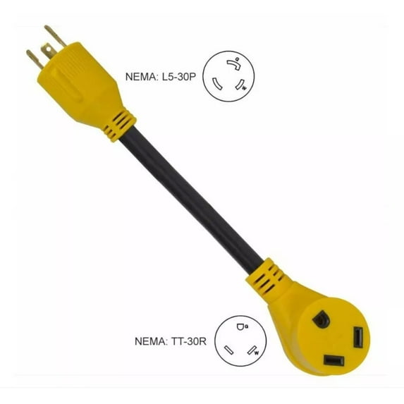 Superior Electric RVA1537 Generator 30 Amp 3 Pole NEMA L5-30P to RV 30 Amp Female NEMA TT-30R 12" 10AWG/3 Cord