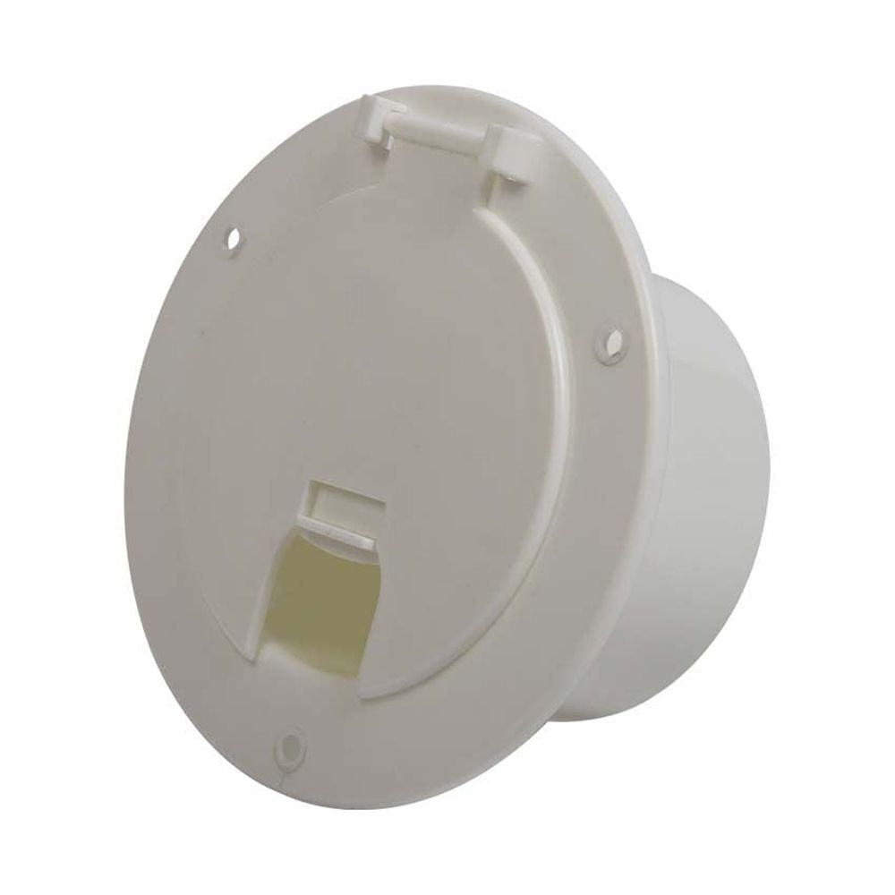 Halotronics 5-Inch Round Electric Cable Hatch – White, Fits 30/50 Amp Cords, Snap Close Lid, RV Accessory