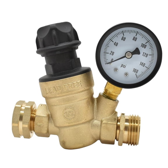 Superior Electric RVA1634 Adjustable Water Pressure Regulator with 45 PSI Gauge Lead-Free Brass, 3/4 Inch GHT