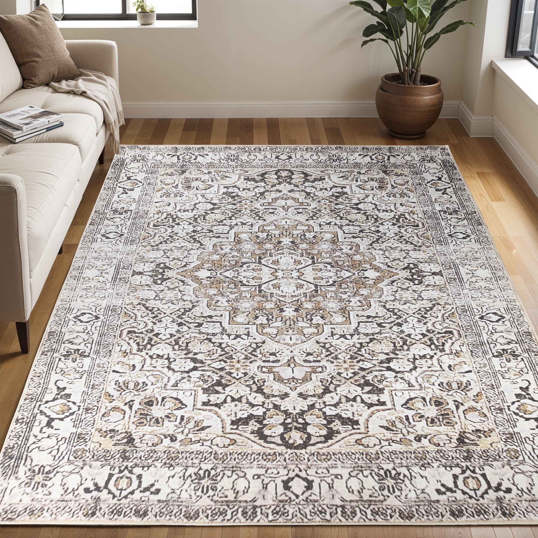 Superior Elodi Geometric Floral Indoor Area Rug,9' x 12', Mossy Gold
