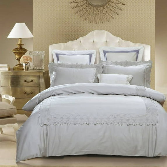 Superior Embroidered Duvet Cover Set, Twin/ Twin XL, Silver