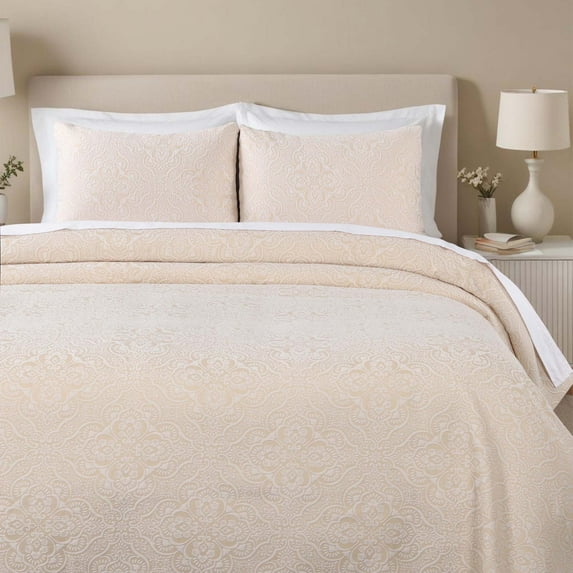 Superior Enzy Floral Matelasse Bedspread and Sham Set, 3-Piece Soft Textured Jacquard Bedspreads, King, Ivory