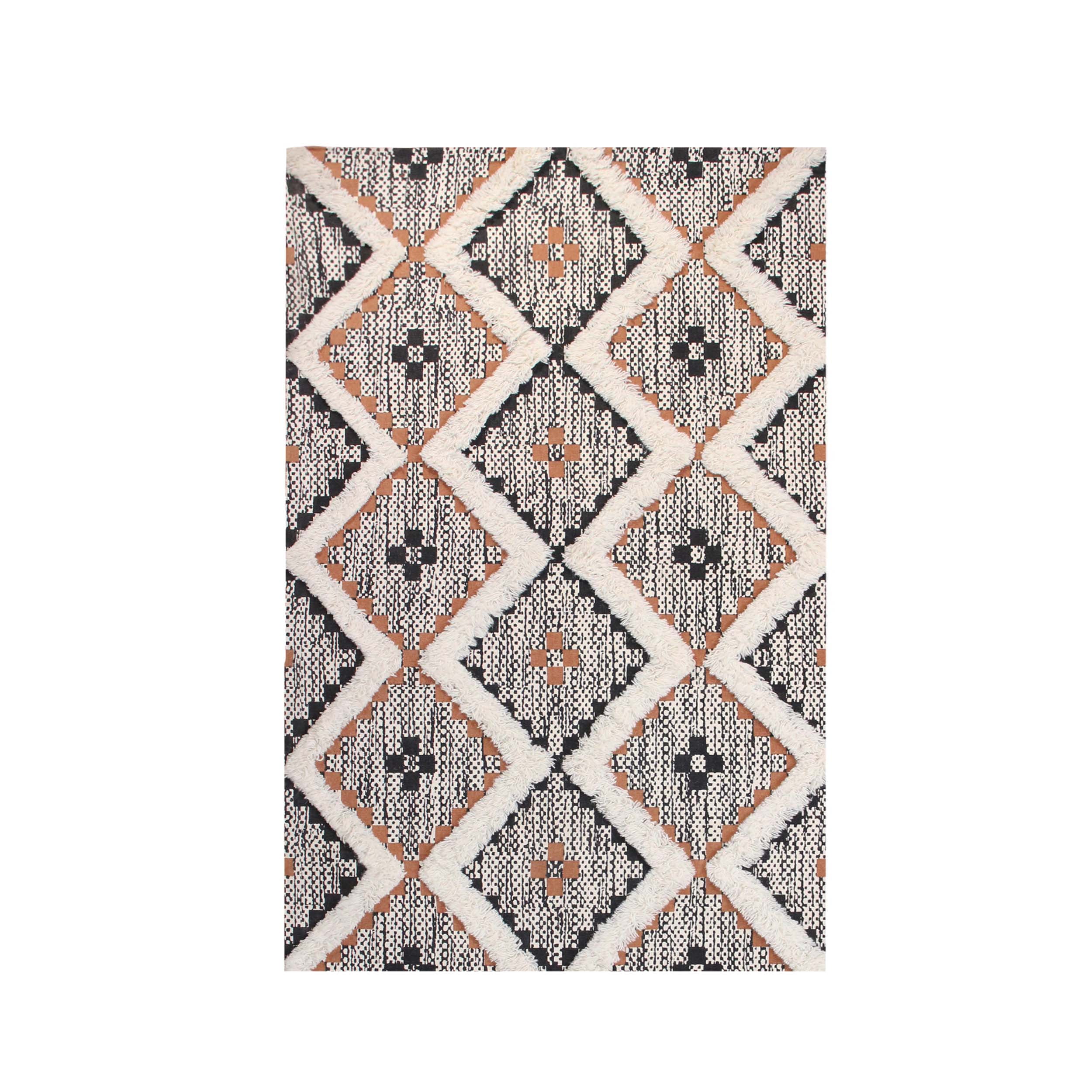 Rust Textured Area Rug Ranch Style Superior Evren Hand-Tufted Cotton/Wool Textured Geometric Rust/Black ...
