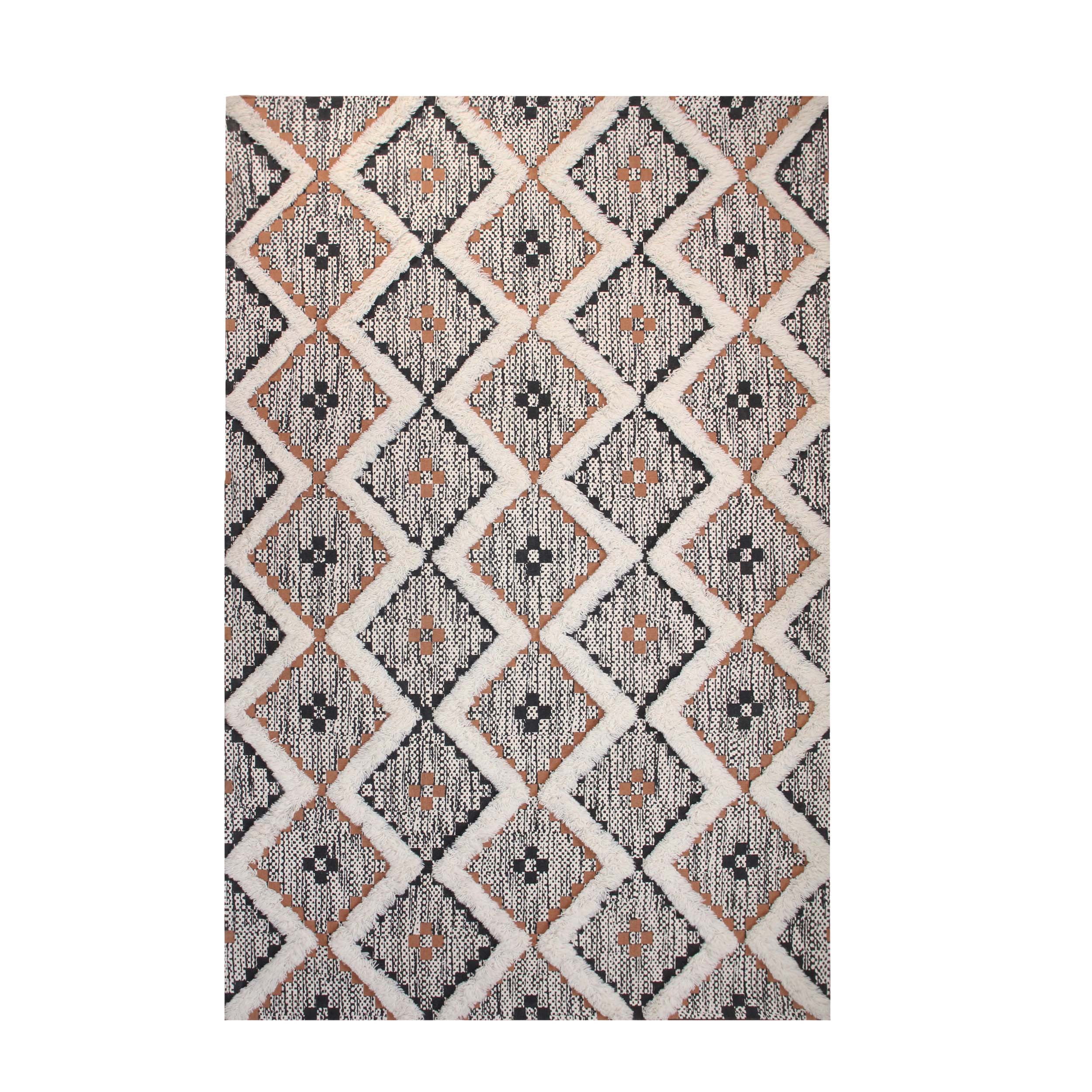 Rust Textured Area Rug Ranch Style Superior Evren Hand-Tufted Cotton/Wool Textured Geometric Rust/Black ...