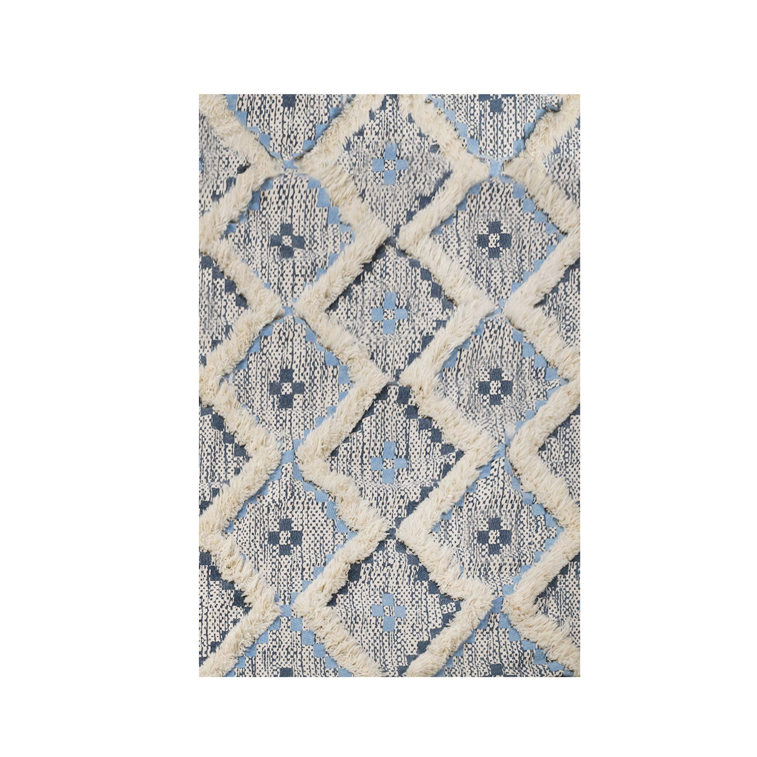 Superior Evren Hand-Tufted Cotton/Wool Textured Geometric Stone Blue/Midnight Blue Farmhouse Area Rug, 3' x 5'
