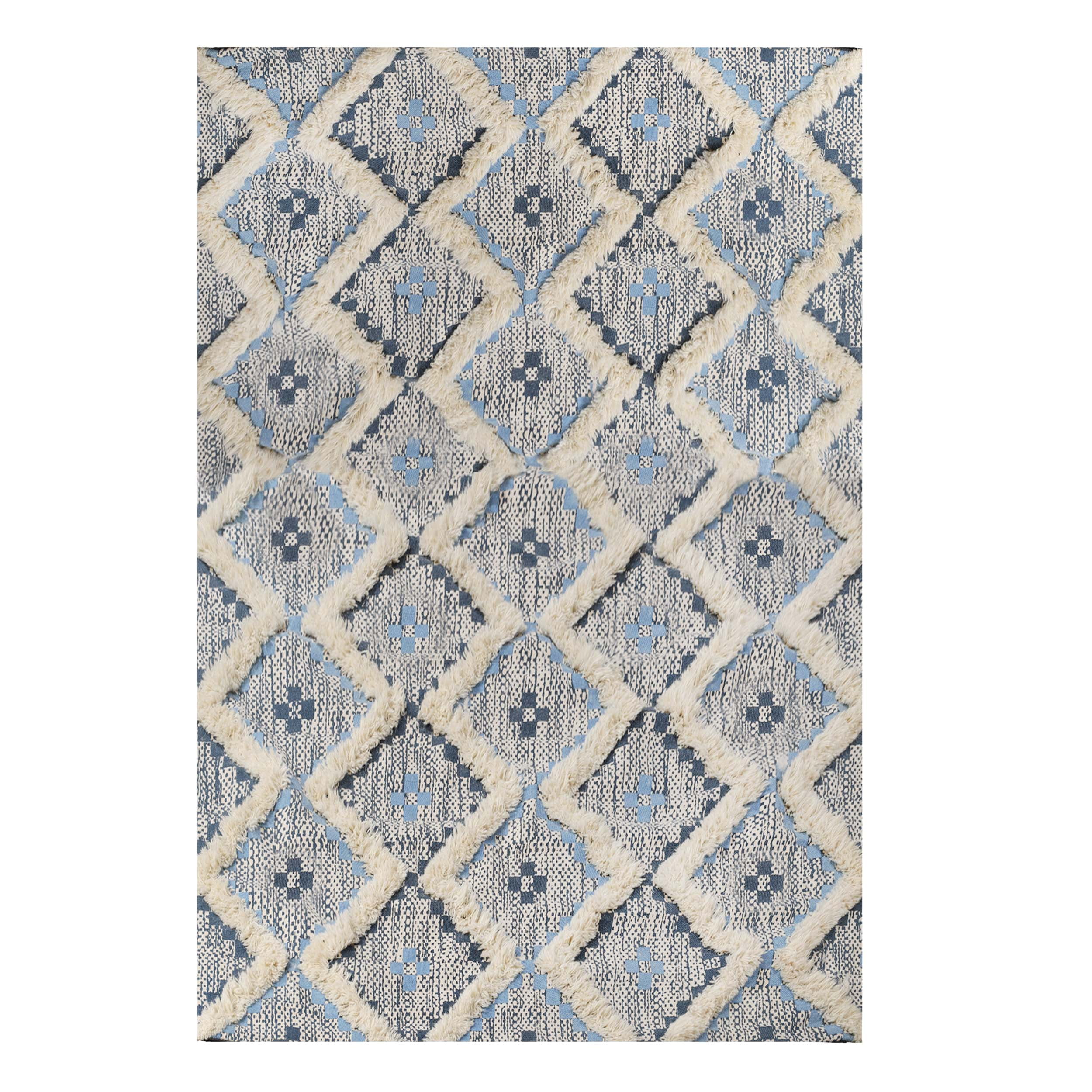 Rustic Rug Top View Blue Superior Evren Hand-Tufted Cotton/Wool Textured Geometric Stone Blue ...