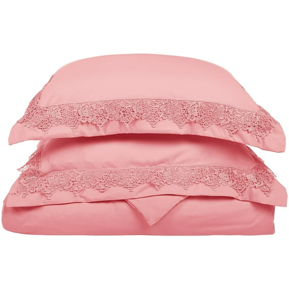 Superior Executive 3000 Series Solid Regal Lace Brushed Microfiber Embroidery 2-Piece Duvet and Pillowcase Cover Set - Twin/Twin XL - Pink