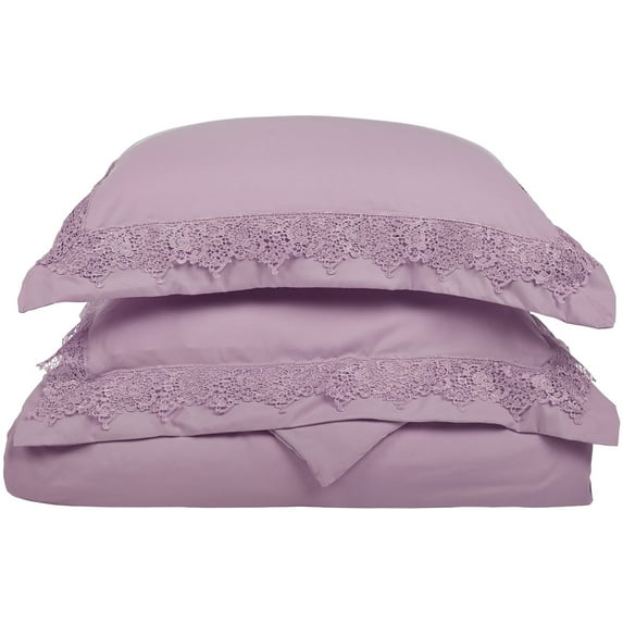 Superior Executive 3000 Series Solid Regal Lace Brushed Microfiber Embroidery 2-Piece Duvet and Pillowcase Cover Set - Twin/Twin XL - Purple