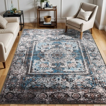 Superior Ezra Oriental Non-Slip Indoor Area Rug, 8' x 10', Blue