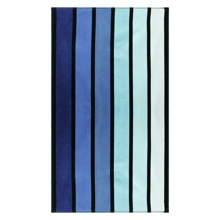 Superior Faded Stripes Cotton Absorbent Oversized Beach Towel, Blue