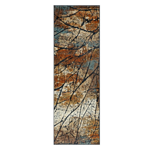Superior Fifi Modern Branches Indoor Runner Rug, 2' 7" x 8', Blue/ Cream