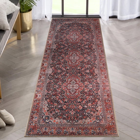 Superior Fiorella Floral Modern Indoor Runner Rug,2' 6" x 7' 6", Berry Red