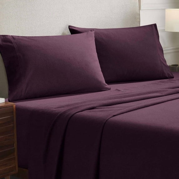 Superior Flannel Cotton Solid Pillowcase Set, Standard, Purple