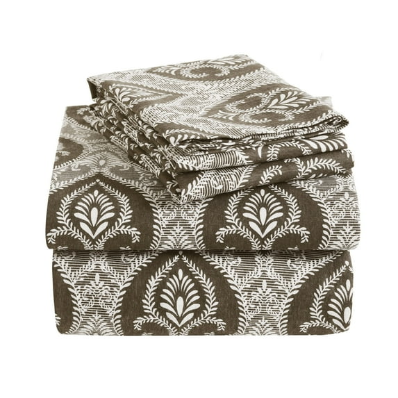 Superior Flannel Sheet Set Fleur De Lis Charcoal / Full
