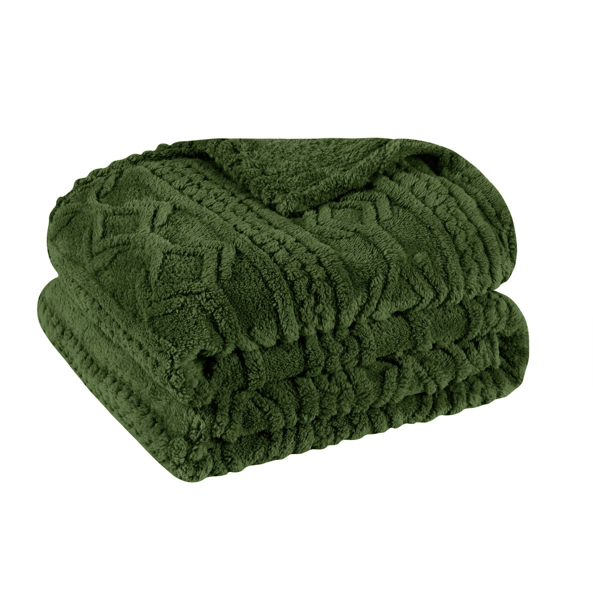 Superior Fleece Boho Knit Jacquard Plush Soft Blanket, Twin, Green