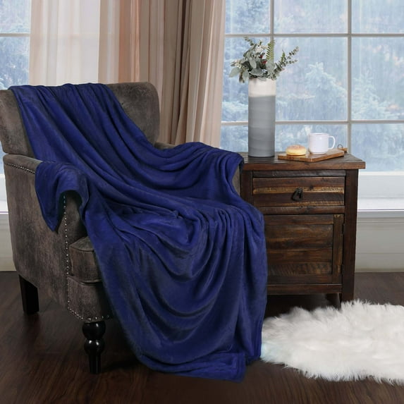 Superior Fleece Plush Fluffy Soft Blanket, Solid Navy Blue, Throw
