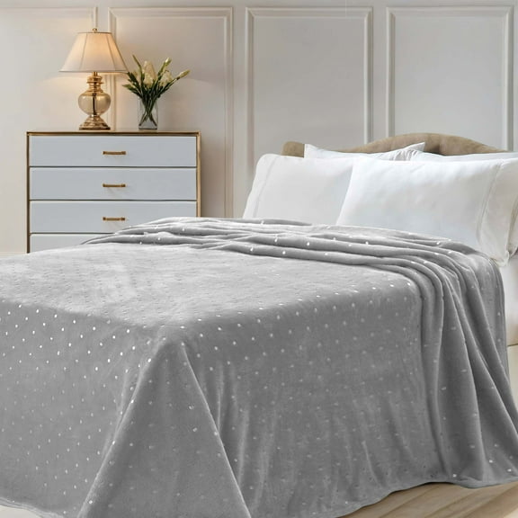 Superior Fleece Plush Fluffy Soft Blanket, Polka Dot Platinum, Full-Queen