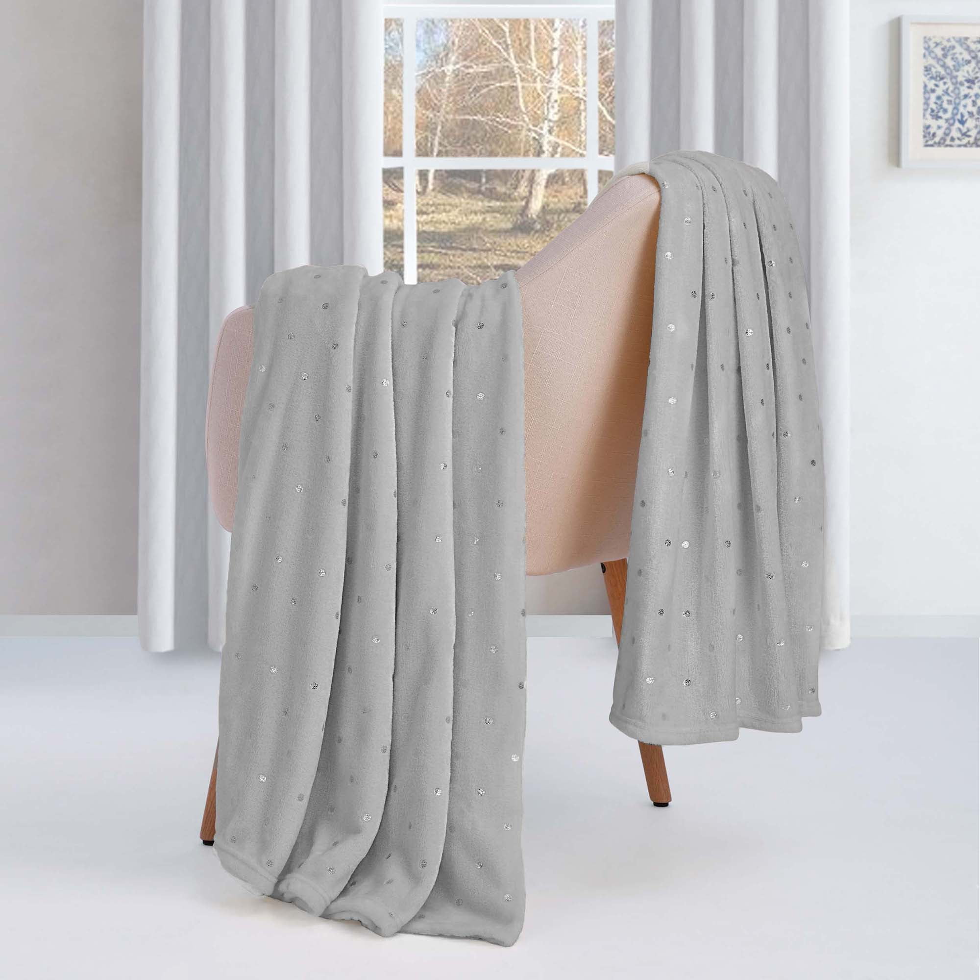 Platinum Polka Dot Reversible Fleece Throw Blanket