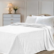 Superior Fleece Plush Fluffy Soft Blanket, Polka Dot All Season Blankets, King, White