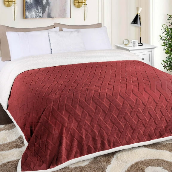 Superior Nuuk Fleece Reversible Lattice Blanket, Full/Queen, Poppy Red