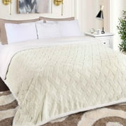Superior Nuuk Fleece Reversible Lattice Blanket, Full/Queen, Ivory