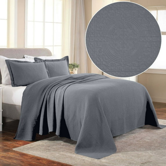 Superior Fleur De Lis Cotton Decorative Bedspread and Sham Set, Twin, Grey