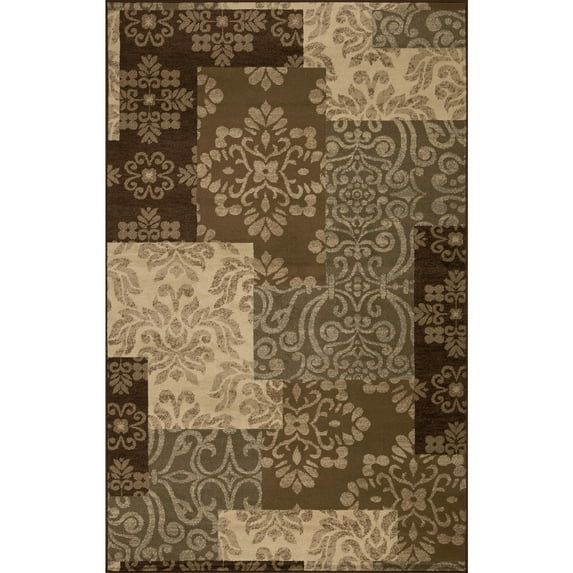 Superior Floral Medallion Blocks Power-Loomed Indoor Area Rug, Beige, 7' x 9'