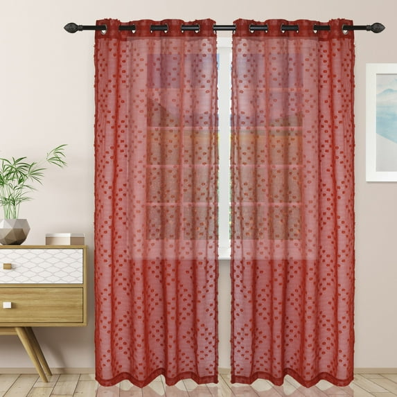 Superior Floral Sheer Curtain Panel 2 Piece Set, 52" x 108", Rust