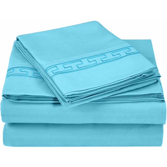 Superior Fogarty Embroidered Microfiber Sheet Set, Twin, Aqua