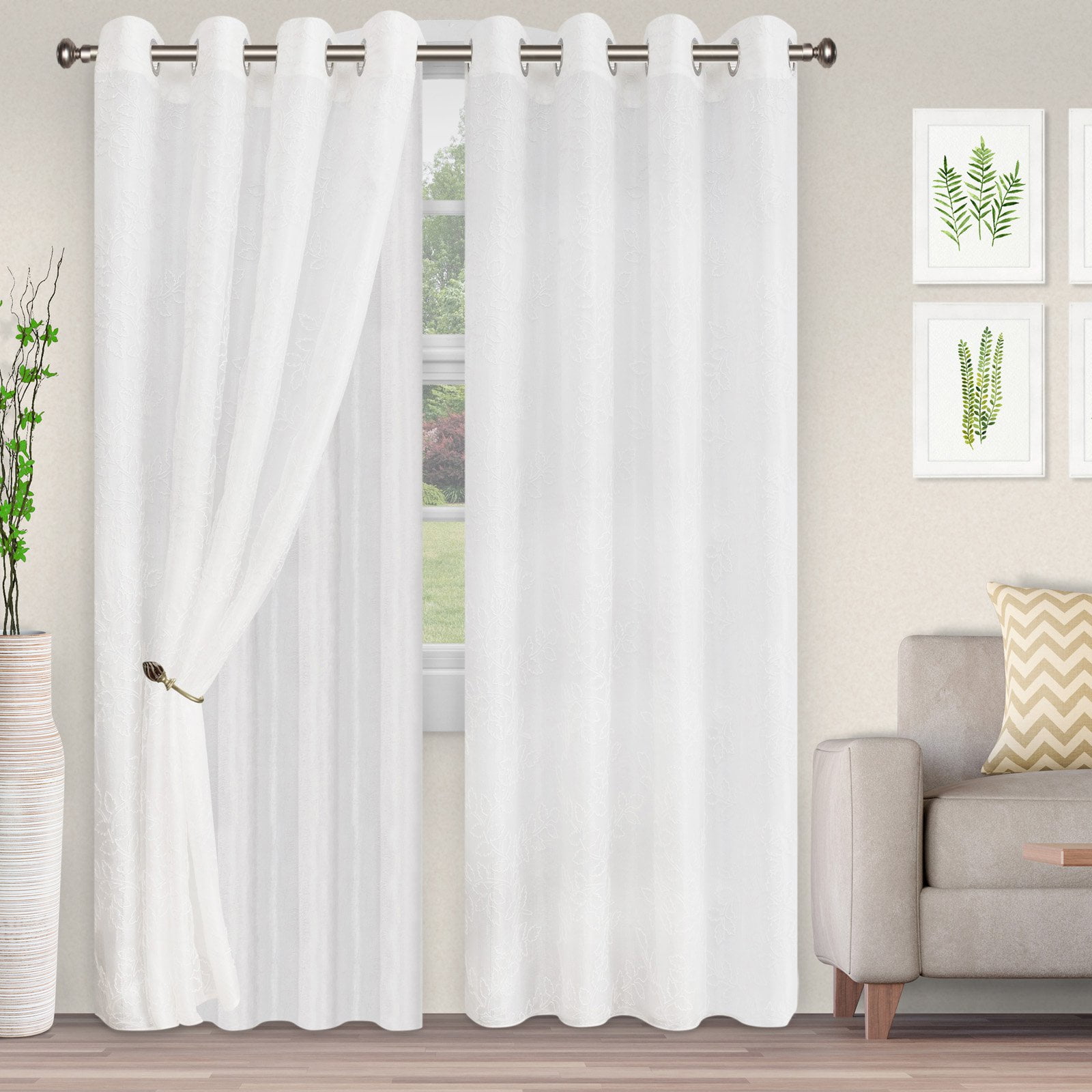 Superior Foliage Embroidered 2 Panels Sheer Curtains - Walmart.com