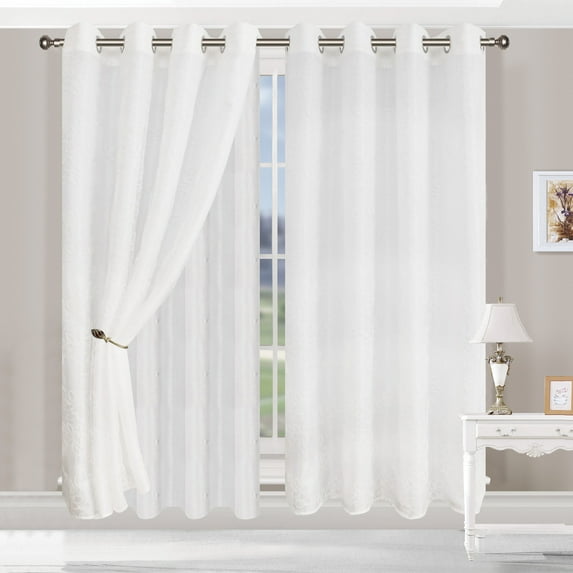 Superior Foliage Sheer Curtain Set of 2, 42" x 96", White