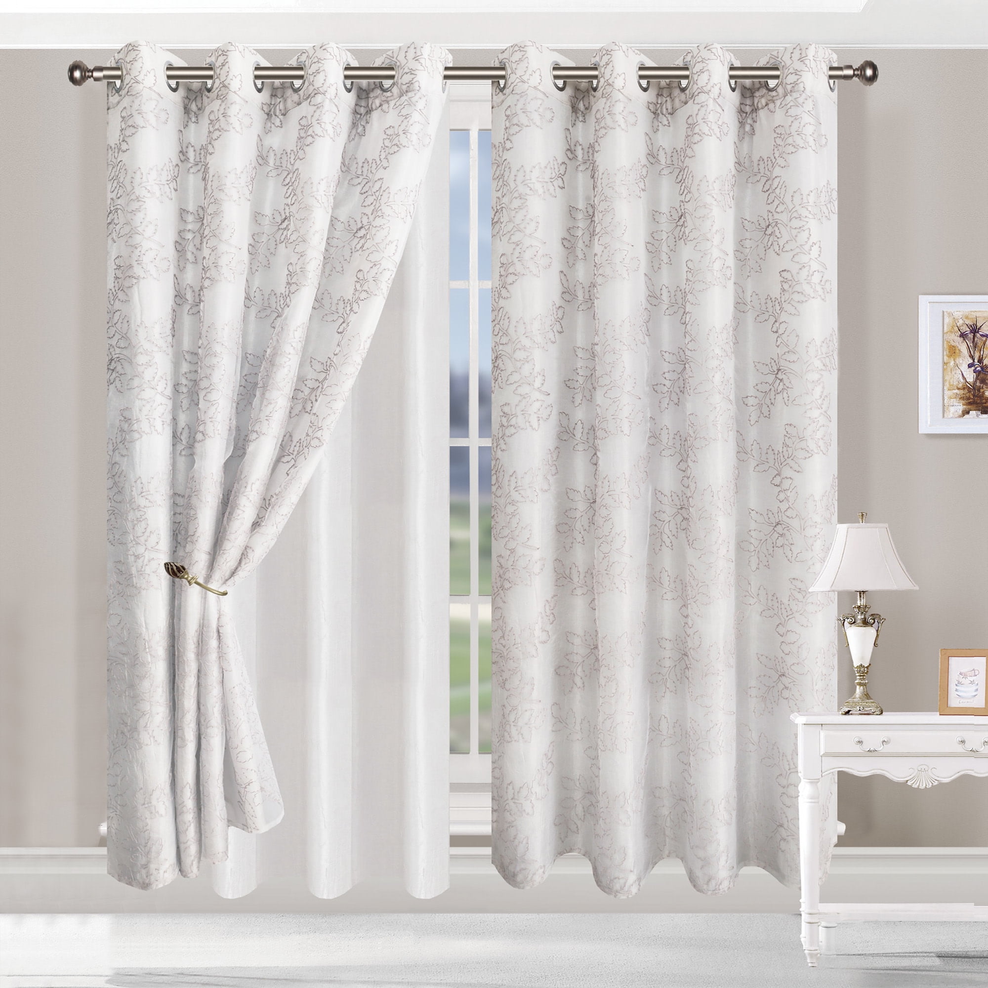 Gray Sheer Polyester Grommet Curtain Panels, 52" x 84"