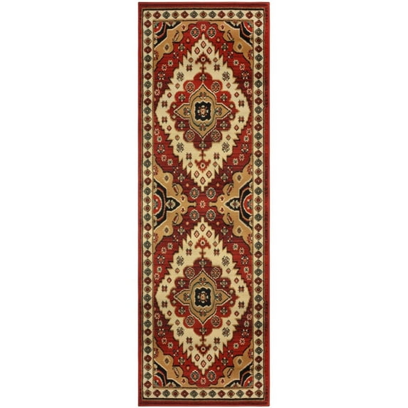Superior Folk Diamond Rustic Eclectic Bohemian Power-Loomed Indoor Runner Rug, Red, 2' 7" x 8'