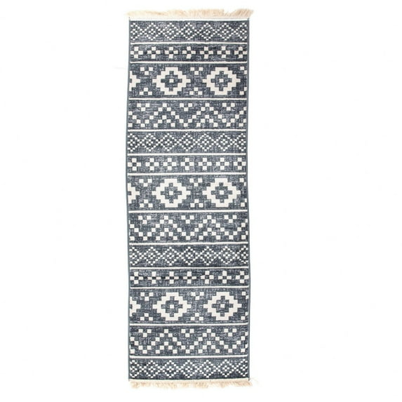 Superior Genaine Geometric Indoor Runner Rug, 2' 7" x 8', Nightfall Blue