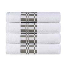Superior Geometric Border 4-Piece Cotton Bath Towel Set, Boho Plush, White