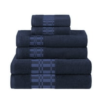 Superior Geometric Border Assorted 6-Piece Cotton Bath Towel Set, Navy Blue