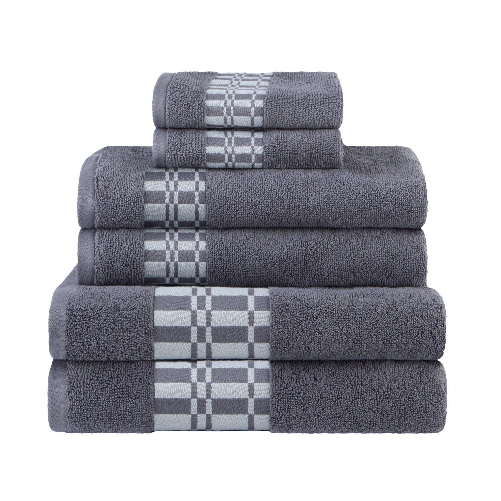 Amrapur Overseas 6-Piece Black Cotton Quick Dry Bath Towel Set (QD Stripe  Towel)