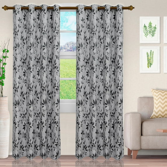 Superior Ghera Jacquard Semi Sheer Curtains, 52" x 108", (2 Panels), Black/Grey