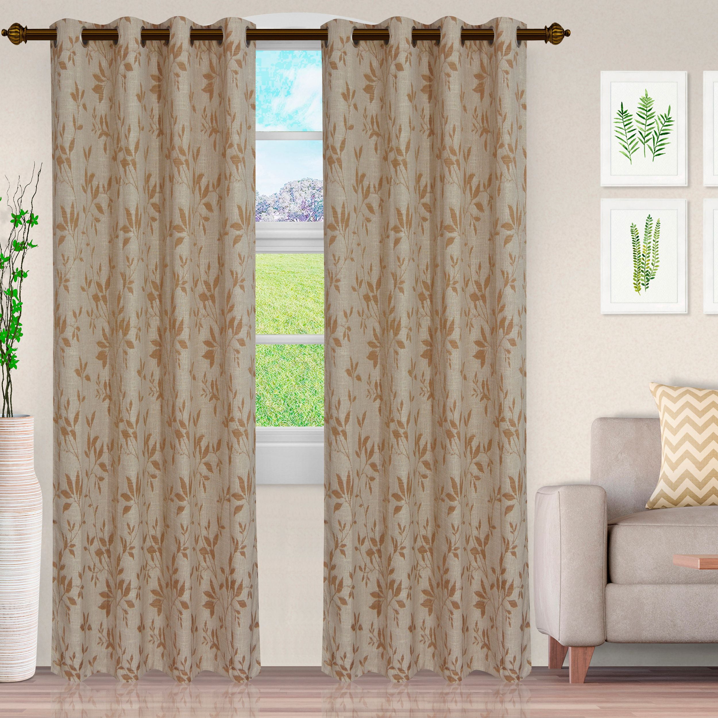 Superior Ghera Jacquard Semi Sheer Curtains, 52" x 84", (2 Panels), Chocolate/Ivory