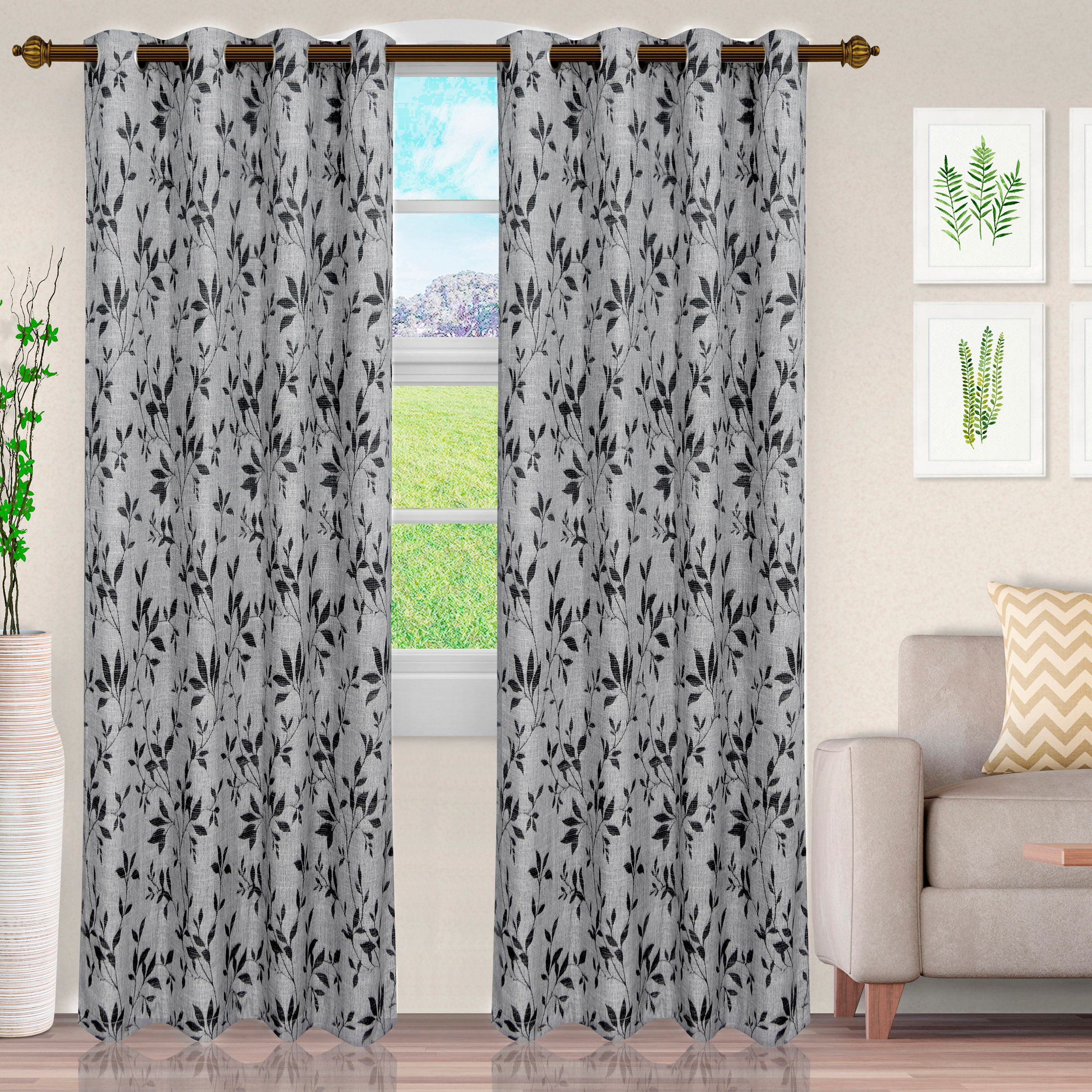Superior Ghera Jacquard Semi Sheer Curtains, 52" x 96", (2 Panels), Black/Grey