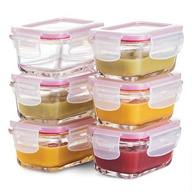 Superior Glass Baby Food Storage Containers 6 Pack 4.4 Oz Containers with Airtight BPAFree