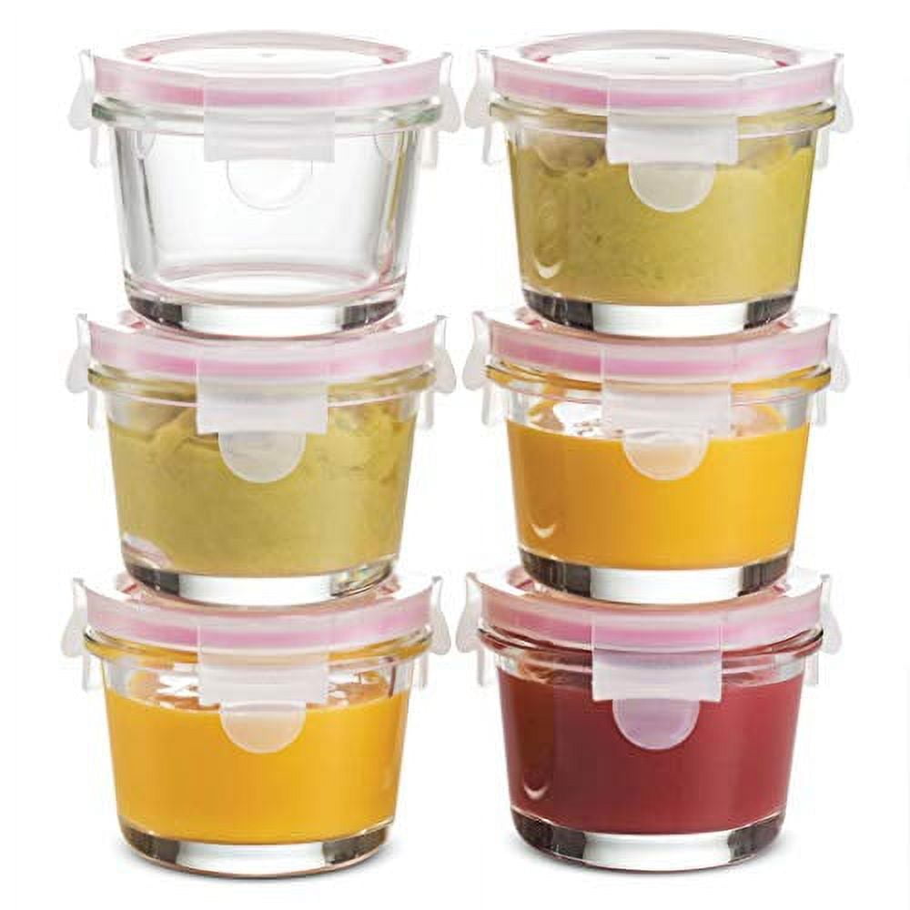 Genicook Borosilicate Glass Small Baby-Size Meal and Food Storage Containers, Round Shape - 12 PC Set (6 Containers - 6 Matching Lids)
