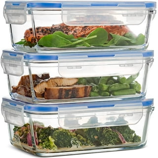 FineDine recipientes para almacenar alimentos y comidas preparadas de  vidrio de alta calidad (3 unidades, 28 onzas) Tapa de cierre rápido  hermético
