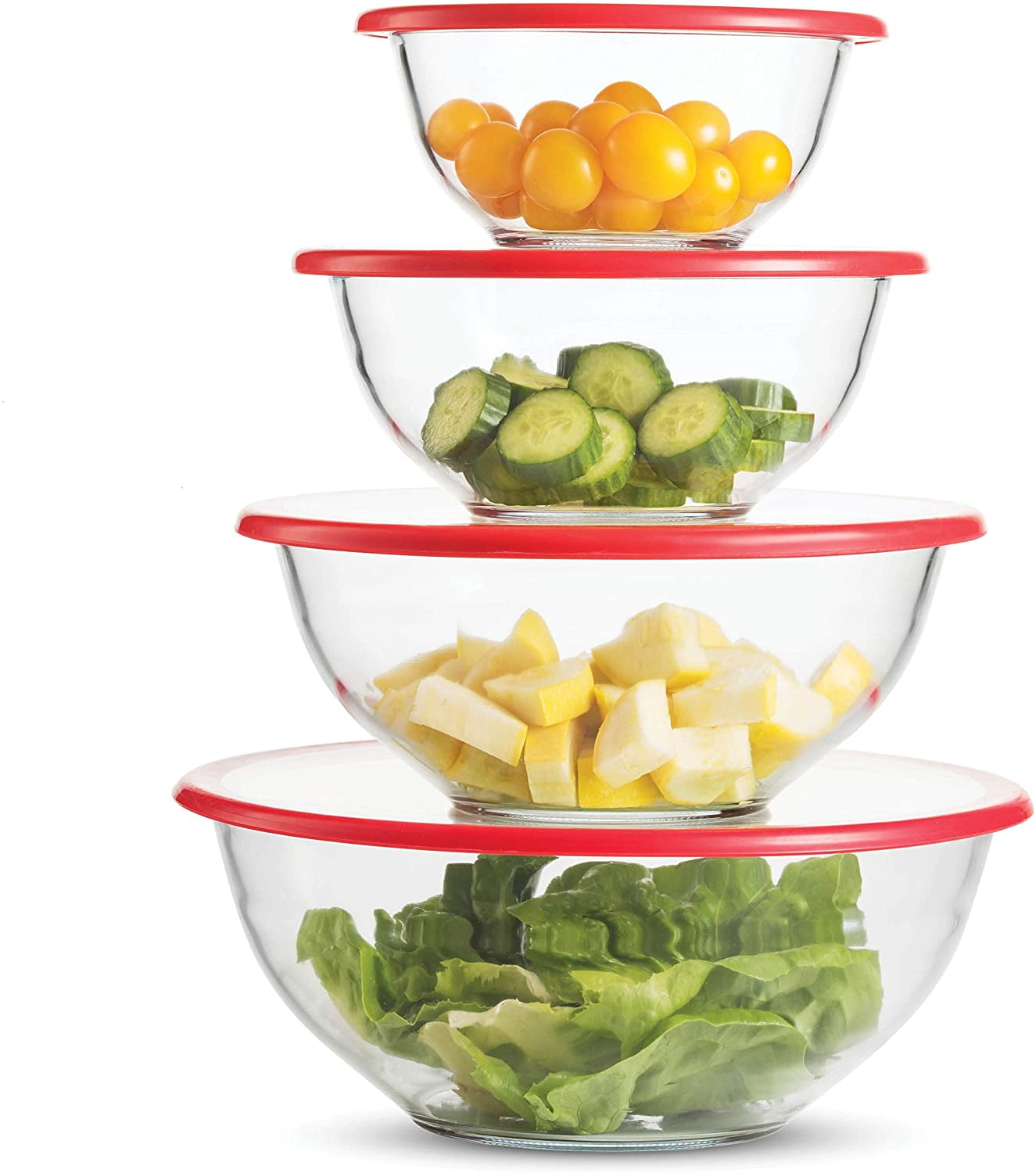 elabo Glass Mixing Bowls with Lids, Set of 5 Stackable Space-Saving Nesting  Bowls, Glass Storage Bowls with BPA-Free Lids, Large Bowls for Kitchen
